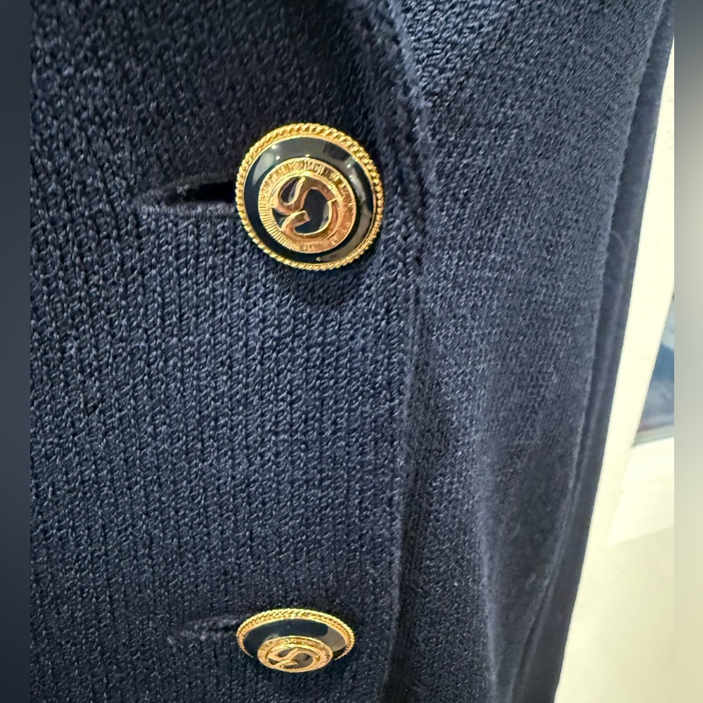 St. John Separates Navy Santana Knit Jacket Gold Logo Buttons Size L - Picture 2 of 12